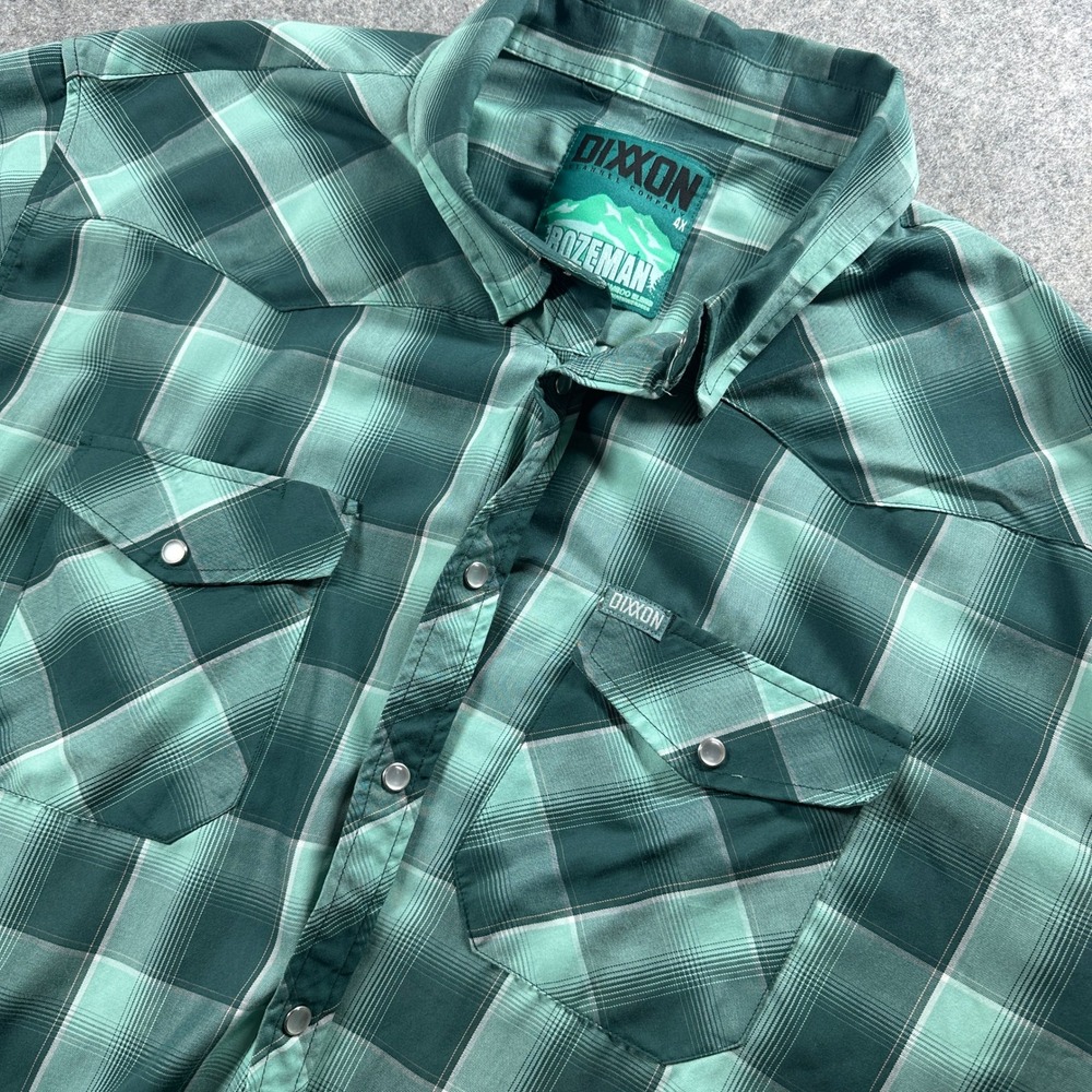 Dixxon The Bozeman Shirt Mens 4X Green Plaid Bamboo Blend Short Sleeve Western
